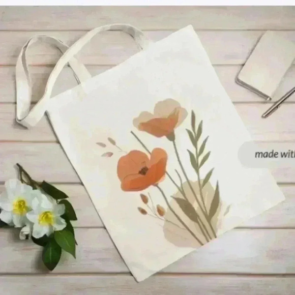 Floral boho recycled canvas tote bag  87 - Picture 2 of 2